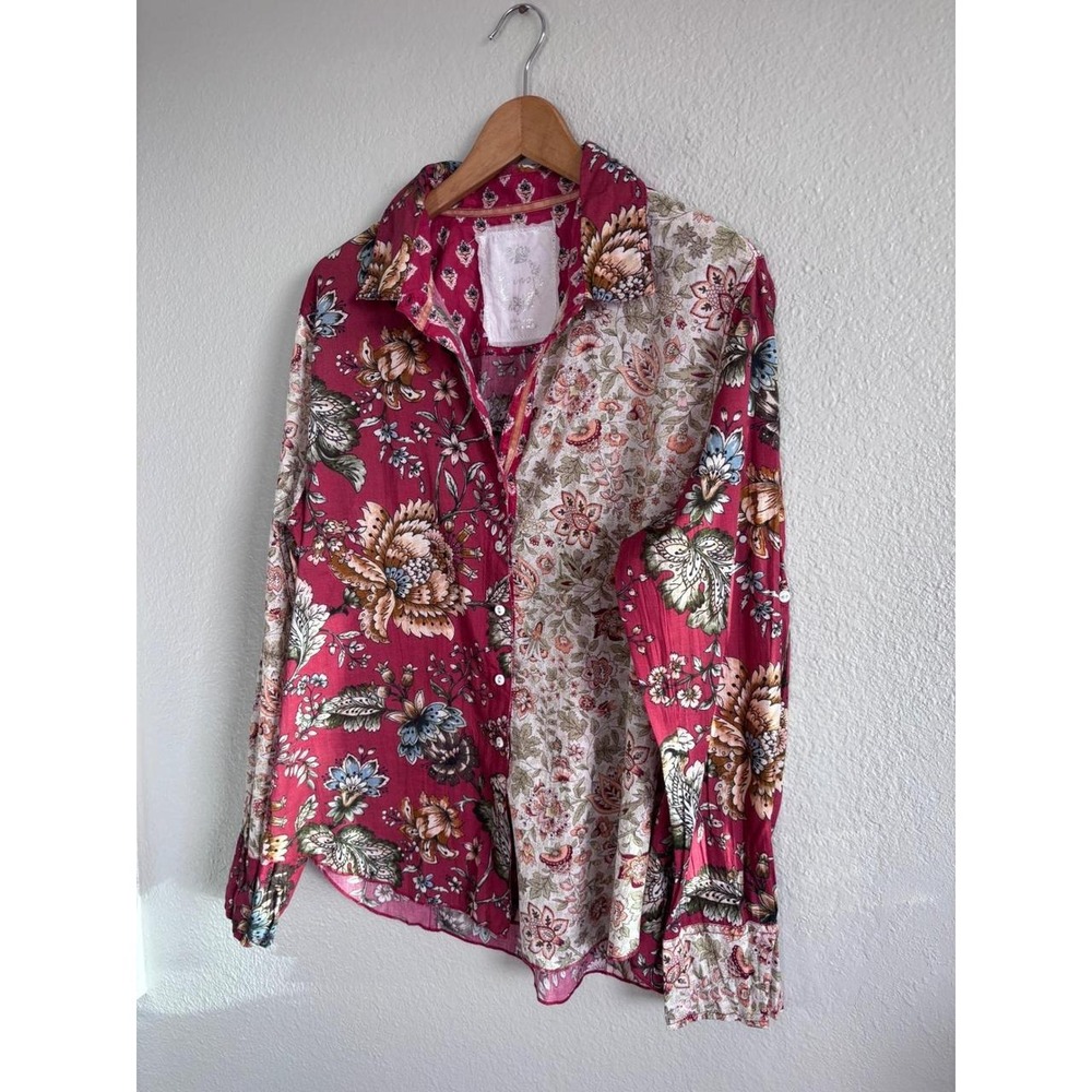 Cino Mixed Floral Patchwork Cotton Tunic Button Down Shirt Blouse XXL Boho Folk - Picture 3 of 13